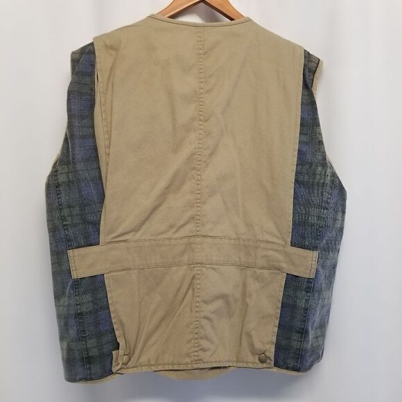 Vintage 90s y2k American Eagle Reversible Blue Plaid Khaki Vest Size Medium - Picture 3 of 9